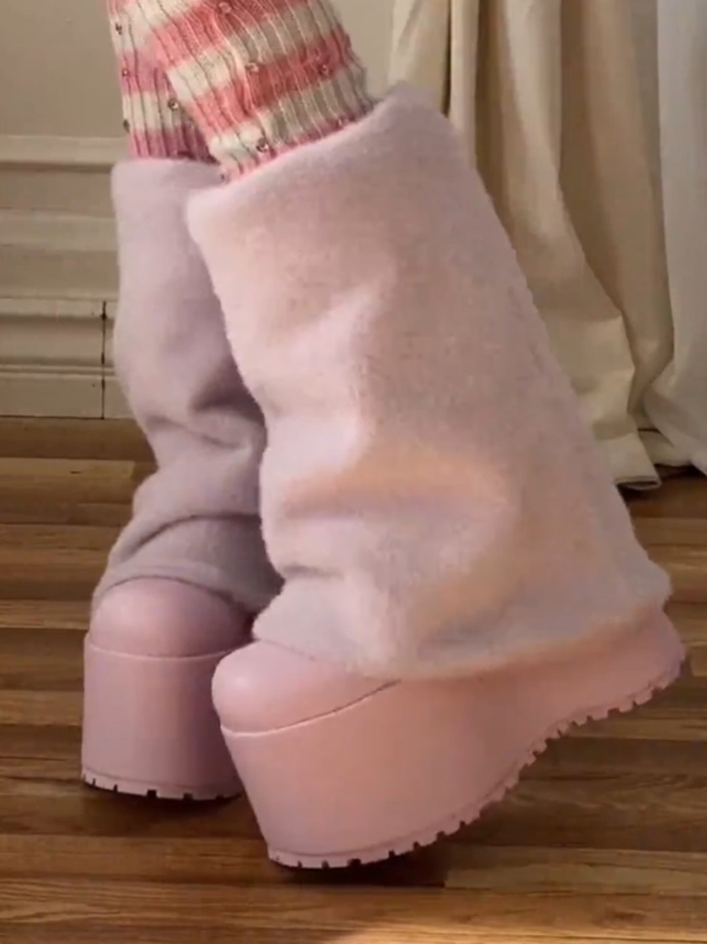 WONDERLAND Plush Light Pink Platform Boots